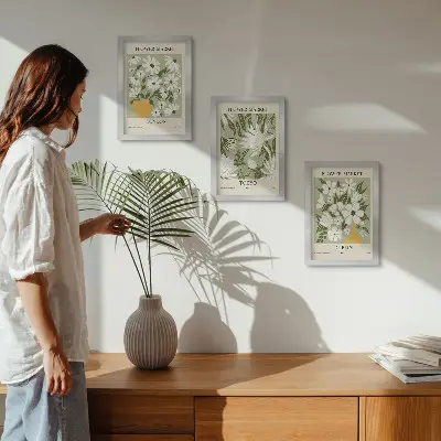Conjunto de quadros com imagens pôsteres florais de Londres, Tóquio e Dublin