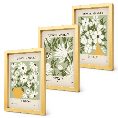 Conjunto de molduras com imagens Pôsteres florais Londres Tóquio Dublin