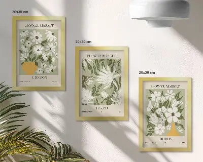 Conjunto de quadros com imagens pôsteres florais de Londres, Tóquio e Dublin