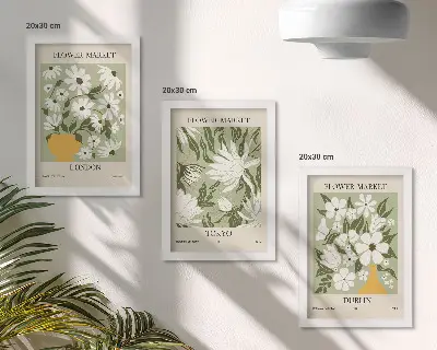 Conjunto de quadros com imagens pôsteres florais de Londres, Tóquio e Dublin