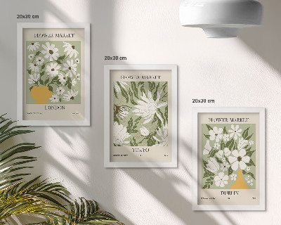 Conjunto de molduras com imagens Pôsteres florais Londres Tóquio Dublin