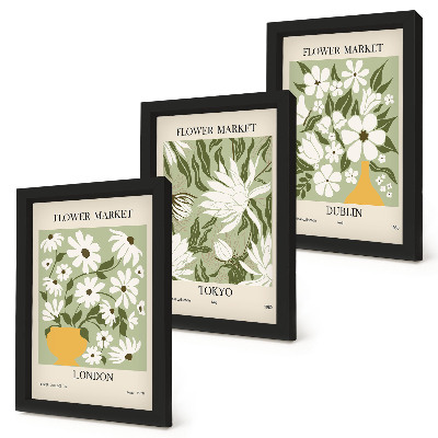 Conjunto de molduras com imagens Pôsteres florais Londres Tóquio Dublin