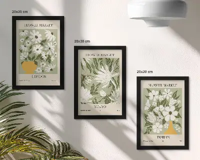 Conjunto de quadros com imagens pôsteres florais de Londres, Tóquio e Dublin