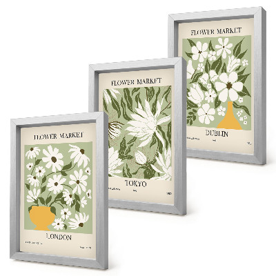 Conjunto de molduras com imagens Pôsteres florais Londres Tóquio Dublin