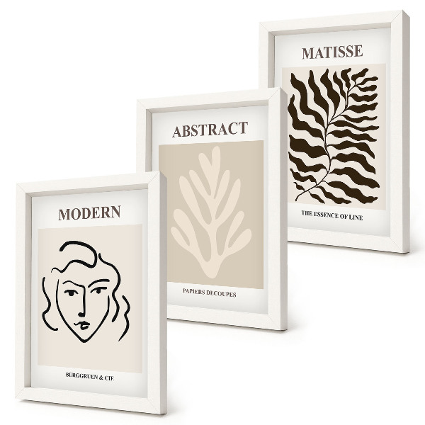 Conjunto de 3 quadros decorativos Ilustrações de rostos e folhas da arte gráfica de Henri Matisse