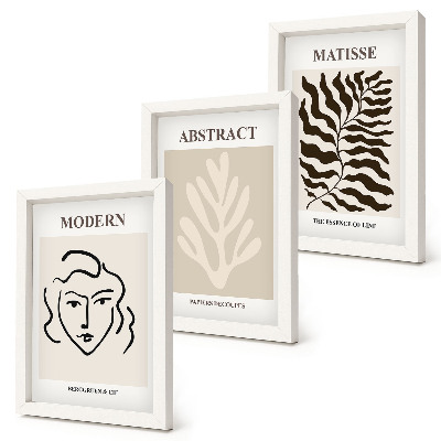 Conjunto de 3 quadros decorativos Ilustrações de rostos e folhas da arte gráfica de Henri Matisse