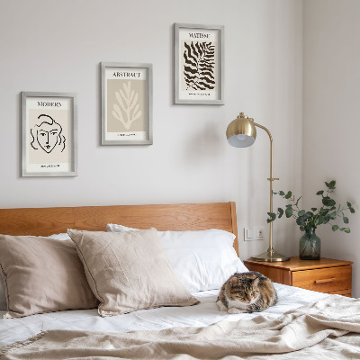 Conjunto de 3 quadros decorativos Ilustrações de rostos e folhas da arte gráfica de Henri Matisse