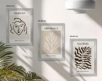 Conjunto de 3 quadros decorativos com ilustrações de rostos e folhas da arte gráfica de Henri Matisse
