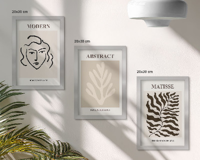 Conjunto de 3 quadros decorativos Ilustrações de rostos e folhas da arte gráfica de Henri Matisse
