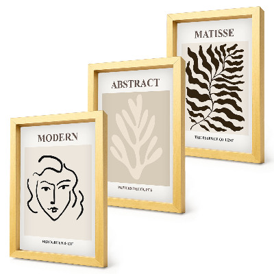 Conjunto de 3 quadros decorativos Ilustrações de rostos e folhas da arte gráfica de Henri Matisse