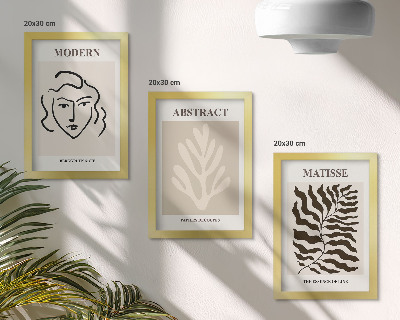 Conjunto de 3 quadros decorativos Ilustrações de rostos e folhas da arte gráfica de Henri Matisse