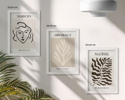 Conjunto de 3 quadros decorativos Ilustrações de rostos e folhas da arte gráfica de Henri Matisse
