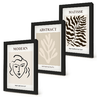 Conjunto de 3 quadros decorativos Ilustrações de rostos e folhas da arte gráfica de Henri Matisse