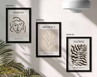 Conjunto de 3 quadros decorativos Ilustrações de rostos e folhas da arte gráfica de Henri Matisse