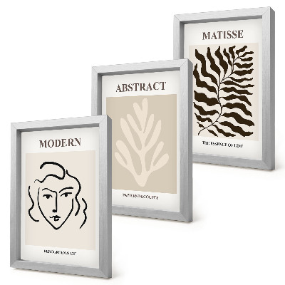 Conjunto de 3 quadros decorativos Ilustrações de rostos e folhas da arte gráfica de Henri Matisse