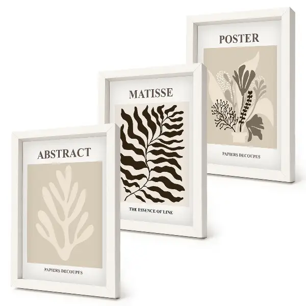 Conjunto de quadros com imagens com padrões de plantas em tons de bege e marrom