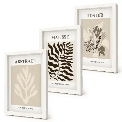 Conjunto de quadros com imagens com padrões de plantas em tons de bege e marrom