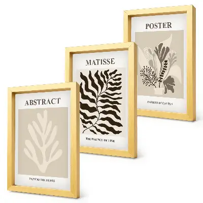 Conjunto de quadros com imagens com padrões de plantas em tons de bege e marrom