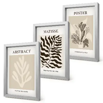 Conjunto de quadros com imagens com padrões de plantas em tons de bege e marrom