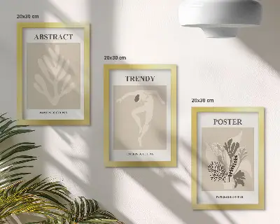 Conjunto de 3 quadros decorativos com padrões de plantas em tons de bege e marrom