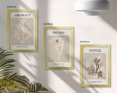 Conjunto de 3 quadros decorativos Padrões de plantas em tons de bege e marrom.