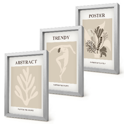 Conjunto de 3 quadros decorativos Padrões de plantas em tons de bege e marrom.