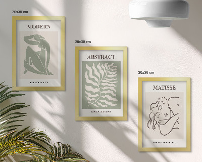 Conjunto de molduras com imagens Pinturas elegantes em tons de verde com figuras e folhas.
