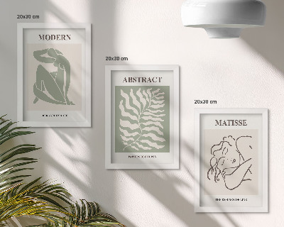 Conjunto de molduras com imagens Pinturas elegantes em tons de verde com figuras e folhas.