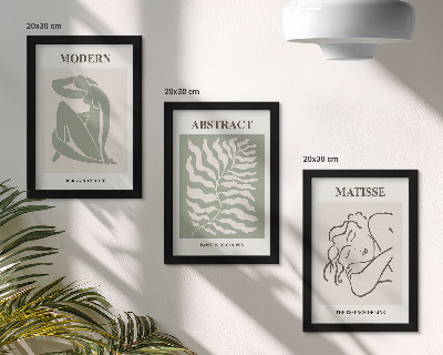 Conjunto de molduras com imagens Pinturas elegantes em tons de verde com figuras e folhas.