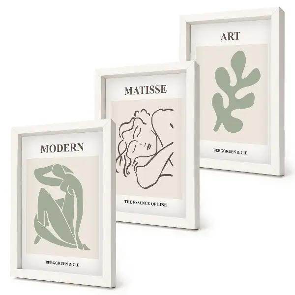 Tríptico com moldura personagens e plantas com design minimalista