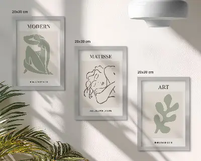 Tríptico com moldura personagens e plantas com design minimalista