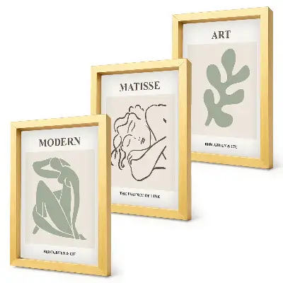 Tríptico com moldura personagens e plantas com design minimalista