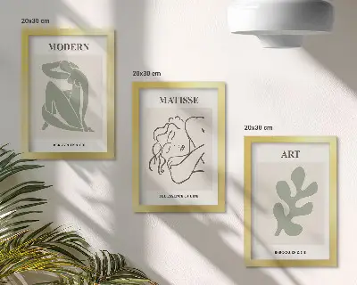 Tríptico com moldura personagens e plantas com design minimalista