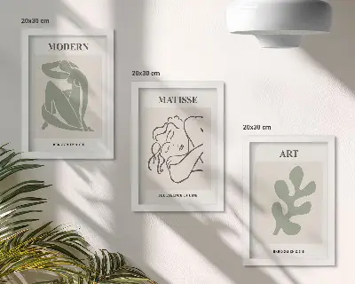 Tríptico com moldura personagens e plantas com design minimalista