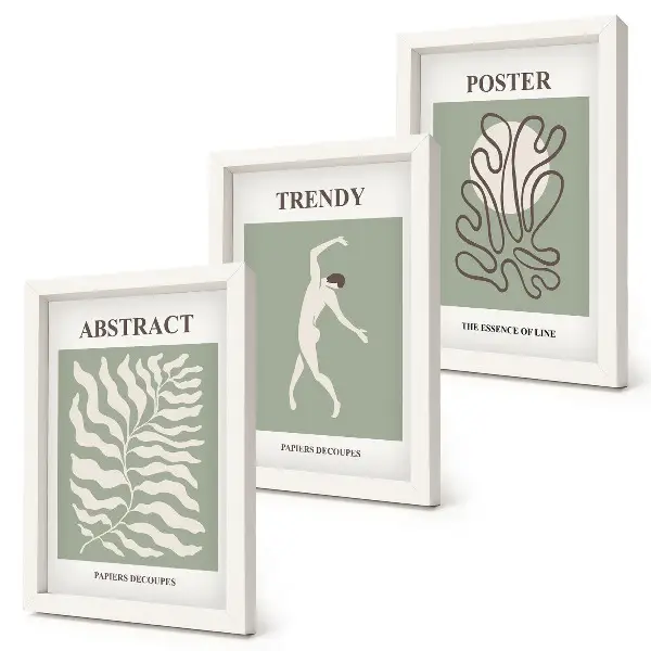 Conjunto de 3 quadros decorativos com padrões de plantas em tons de verde por Henri Matisse