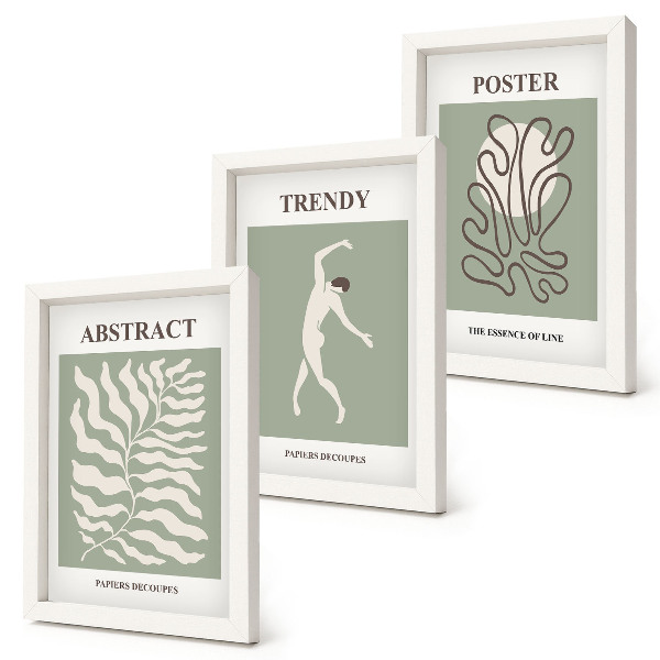 Conjunto de 3 quadros decorativos Padrões de plantas em tons de verde por Henri Matisse