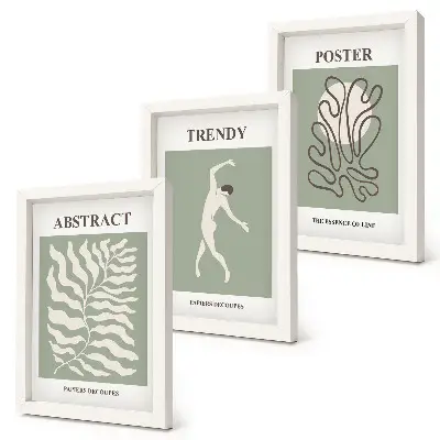 Conjunto de 3 quadros decorativos com padrões de plantas em tons de verde por Henri Matisse