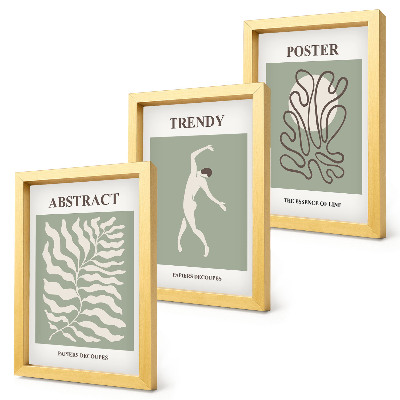 Conjunto de 3 quadros decorativos Padrões de plantas em tons de verde por Henri Matisse
