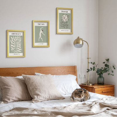 Conjunto de 3 quadros decorativos Padrões de plantas em tons de verde por Henri Matisse