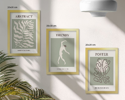 Conjunto de 3 quadros decorativos Padrões de plantas em tons de verde por Henri Matisse