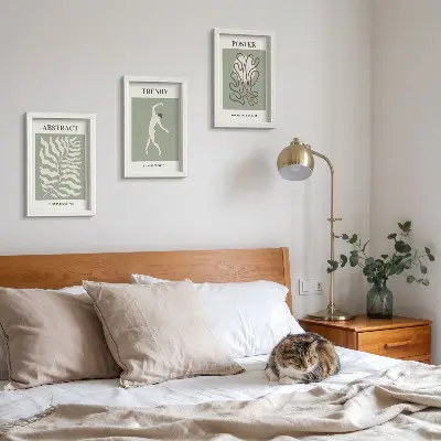 Conjunto de 3 quadros decorativos com padrões de plantas em tons de verde por Henri Matisse