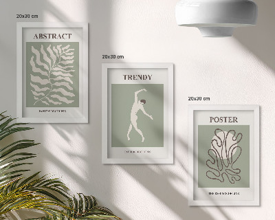 Conjunto de 3 quadros decorativos Padrões de plantas em tons de verde por Henri Matisse