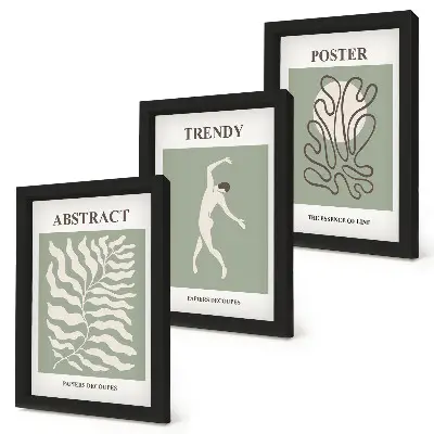 Conjunto de 3 quadros decorativos com padrões de plantas em tons de verde por Henri Matisse