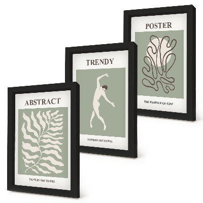 Conjunto de 3 quadros decorativos Padrões de plantas em tons de verde por Henri Matisse