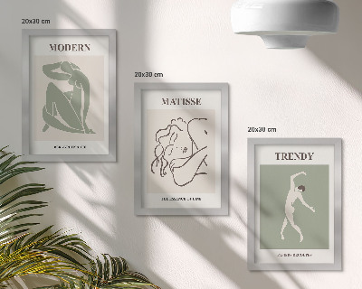 Tríptico com moldura Personagens estilosos em formas e cores minimalistas.