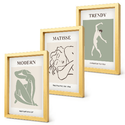 Tríptico com moldura Personagens estilosos em formas e cores minimalistas.