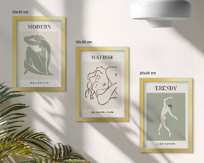 Tríptico com moldura Personagens estilosos em formas e cores minimalistas.