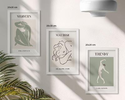 Tríptico com moldura Personagens estilosos em formas e cores minimalistas.