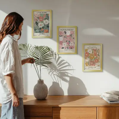 Conjunto de quadros decorativos com estampas florais das cidades de Londres, Tóquio e Amsterdã