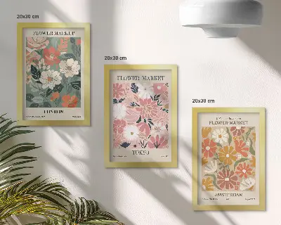 Conjunto de quadros decorativos com estampas florais das cidades de Londres, Tóquio e Amsterdã